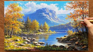 Process of painting a beautiful landscape painting  Acrylic painting technique  A Lu Art [upl. by Notgnilra]