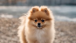 Fear The danger of a Pomeranian Spitz puppy walking on the beach with rocks [upl. by Gord307]