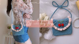 🍒 How to Crochet Mini sling Bag  Cute Cherry Crochet Bag 🍒 [upl. by Nimrak]