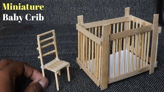 Miniature Baby Crib DIY  Popsicle Stick Crafts [upl. by Zsuedat]