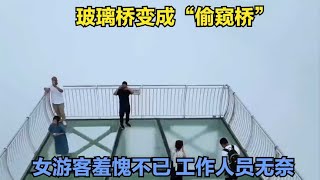 玻璃桥变成”偷窥桥“，女游客羞愧不已，工作人员无奈：多穿点吧 [upl. by Denae]