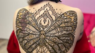 Epic Back Henna Design ☠️🦋🌙✨ [upl. by Sharona]