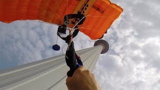 Friday Freakout BASE Jumper Skims Tower Lands With Line Twists [upl. by Bathsheba124]