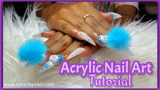 Acrylic Nail Art Tutorial 🔅 Removable Pom Poms [upl. by Goldin]