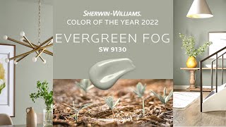 Decorate with Evergreen Fog Sherwin Williams 2022 Color of the Year  Review Swatch amp DIY  SW9130 [upl. by Rosane]