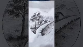 Easy Pencil Drawing  Scenic Village Landscape Sketch [upl. by Arraik]