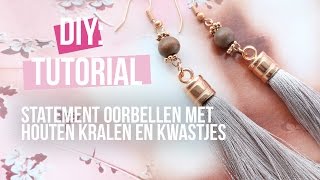 Sieraden maken Statement oorbellen met houten kralen en kwastjes ♡ DIY [upl. by Anoli]