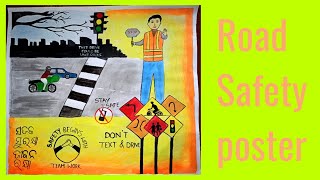 Road safety poster making  Poster drawing  School project  Road safety day [upl. by Euhsoj]