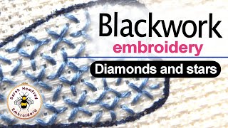 Blackwork Embroidery diaper patterns  diamonds and stars [upl. by Hendry472]