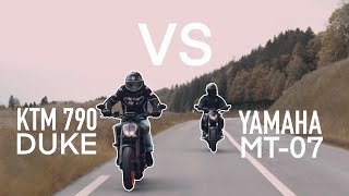 KTM DUKE 790 VS YAMAHA MT07 [upl. by Adnylem]