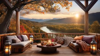 Relaxing Autumn Terrace Ambience  Cozy Sunset Views from a Treehouse with Fireplace Sounds [upl. by O'Kelly]