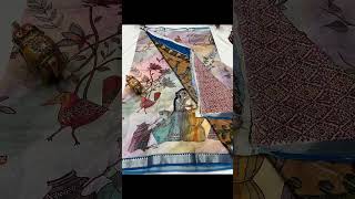 pattu saree with allover digital prin with small border With contrast pallu and blouse Price 3500sh [upl. by Hallvard770]