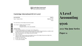 A Level Accounting May June 2021 Paper 11 970611 [upl. by Lahcym]