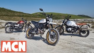 MCN Scrambler Group Test  Review  Motorcyclenewscom [upl. by Ozzy443]