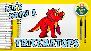 How to Draw a TRICERATOPS  Easy Stepby Step for Kids [upl. by Shanney857]