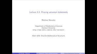 Discrete Mathematical Structures Lecture 33 Proving universal statements [upl. by Nel]