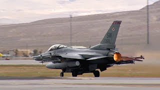 Fighter Jets TakeOff From Nellis Air Force Base F16C Fighting Falcons In Action [upl. by Howlond]