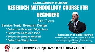 Research Design RESEARCH METHODOLOGY COURSE FOR BEGINNERS 5th Class [upl. by Ahsi]