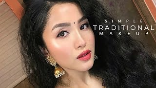 Simple Traditional Makeup Tutorial  NepaliIndian Festival Look [upl. by Dareg]