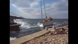 Narrow passage and strong winds in Privlaka Mali Lošinj Croatia [upl. by Yarehs]