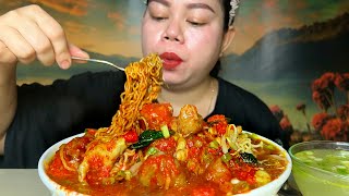 Nikmat nya Mie ayam bakso urat plus ceker ayam sambal pedas 1 mangkok Mukbang [upl. by Llekim647]