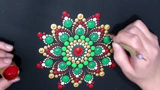 Classic Christmas Colors Step By Step Dot Mandala Tutorial  How To Paint Dot Mandalas Lydia May [upl. by Merfe]