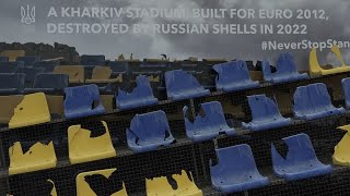 Guerra in Ucraina la tribuna dello stadio distrutto di Kharkiv in mostra a Berlino [upl. by Anoel882]