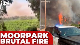 MOORPARK ablaze BRUTAL FIRE captured on video FORCES EVACUATIONS in Balcom Canyon and Bradley Road [upl. by Yablon]