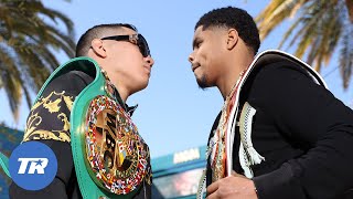 Oscar Valdez amp Shakur Stevenson Finally FacetoFace Have Intense Faceoff  Fight April 30 ESPN [upl. by Laubin]