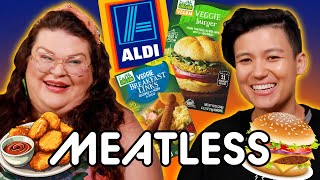 Kristin And Jen Try Every Aldis Meat Substitutes  Kitchen amp Jorn [upl. by Ojybbob]