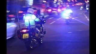 London Metropolitan Police  SIX Traffic Division motorcycles responding to pursuit [upl. by Eisseb]