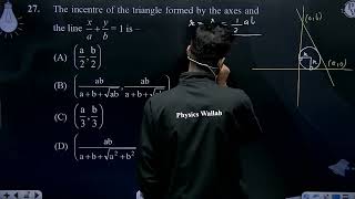 The incentre of the triangle formed by the axes and the line xayb1 is [upl. by Mccafferty]