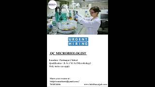 Urgent hiring for QC Microbiologist [upl. by Eglantine692]