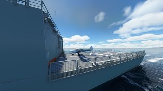 Microsoft Flight Simulator  Landing on ship with STOL plane  Monster NXCub [upl. by Redliw822]