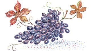 Grapes with Leaves  Pointillism Drawing  Gouache  IOTN  Speed Painting [upl. by Calendra]