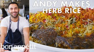 Andy Makes Herb Rice with Scallions and Saffron  From the Test Kitchen  Bon Appétit [upl. by Niamrahc]