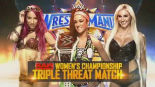 Wrestlemania 33 Bayley vs Charlotte Flair vs Sasha Banks Official Match Card [upl. by Chien17]