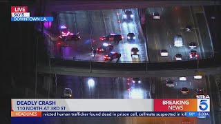 Northbound 110 Freeway in downtown LA completely shut down after deadly crash [upl. by Atiuqehs979]