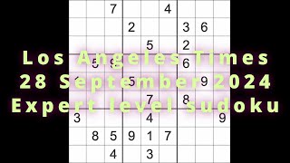 Sudoku solution – Los Angeles Times 28 September 2024 Expert level [upl. by Jeremy]