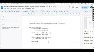 Write pseudocode that reads in three numbers and writes them all in sorted order alx pseudocode [upl. by Asehr77]