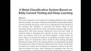 A Metal Classification System Based on Eddy Current Testing and Deep Learning [upl. by Denae]