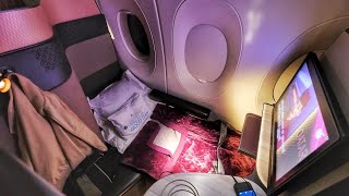 Qatar Airways A3501000 Qsuite Business Class  QR742 Los Angeles to Doha [upl. by Fasano976]