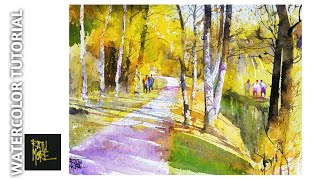 Watercolor Autumn Landscape Painting for Beginners I Watercolor painting I [upl. by Norted]