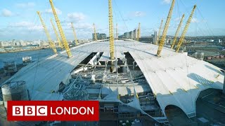 Storm Eunice Roof of O2 arena shredded as strong winds hit London [upl. by Gayleen]