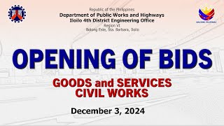 Procurement Livestream for DPWH Iloilo 4th DEO on December 3 2024 [upl. by Hgielek]