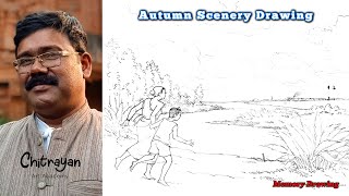 Autumn Season Scenery Drawing  Autumn Scenery Drawing Step By Step  Autumn Season Drawing Easy [upl. by Blakelee106]