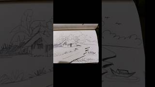 Easy pencil drawing village Scenery viralvideo viralshort foryou [upl. by Bremble]