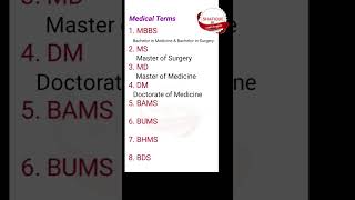 Medical Terms । Full Form of MD । Full Form of DM । Full Form of MBBS english shorts neet [upl. by Teresina]