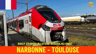 Cab Ride Narbonne  Toulouse Bordeaux–Sète Railway France train drivers view in 4K [upl. by Gobert]