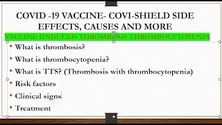 THROMBOSIS WITH THROMBOCYTOPENIA SYNDROME COVI SHIELD SIDE EFFECTS ASTRAZENECA VACCINE [upl. by Airdnola]